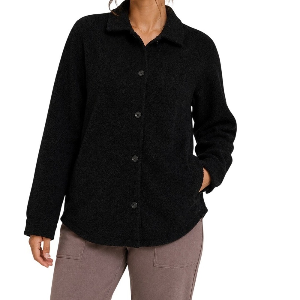 Spanx Fleece Button Down Shirt Jacket Black Shacket‎ Womens 1X
